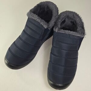 Gracosy Women's Navy Blue Quilted Slip On Ankle Boots With Fur Lining‎ Size 40